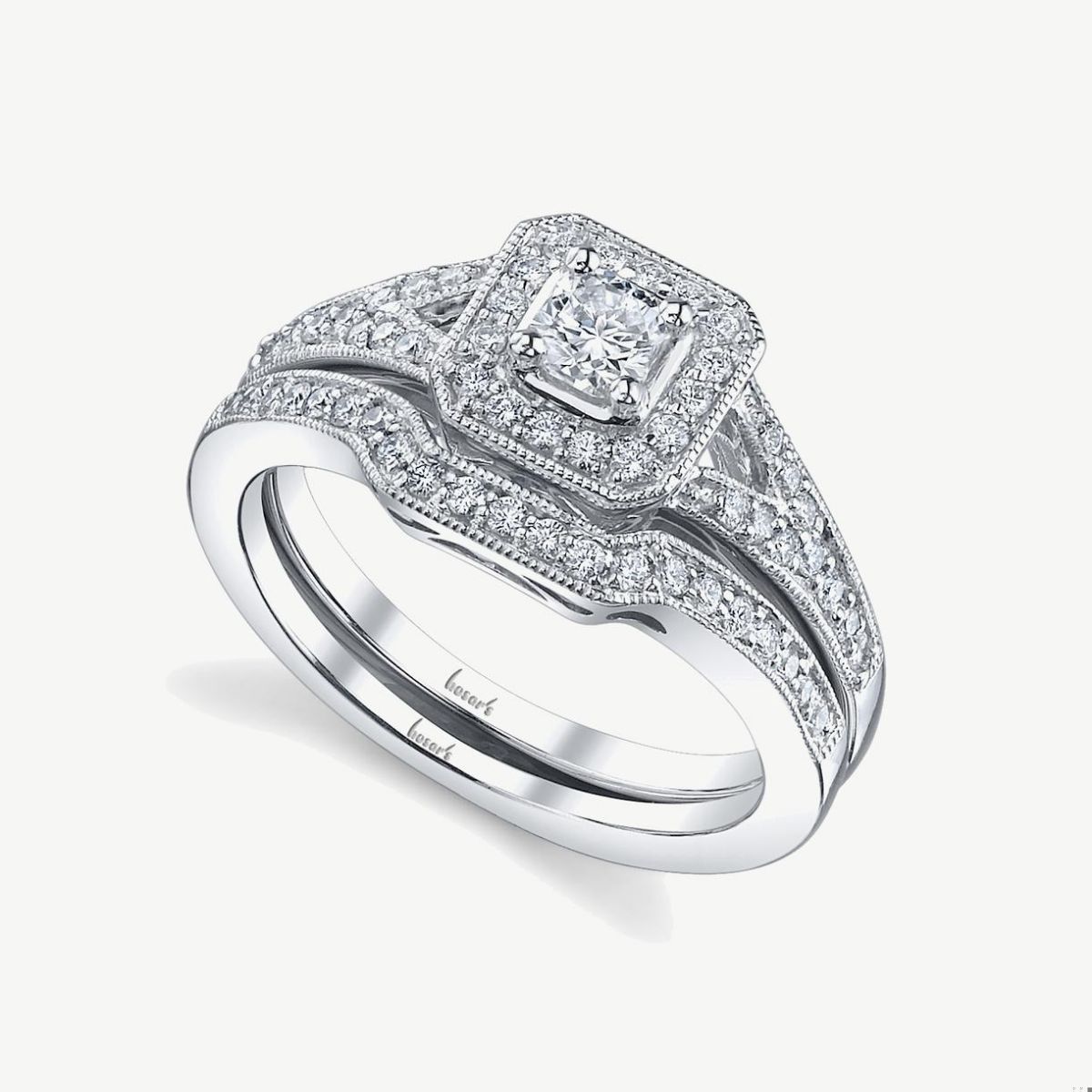 Picture of 14K Gold Octagon Halo Diamond Ring with Princess Cast Head and Split Shank