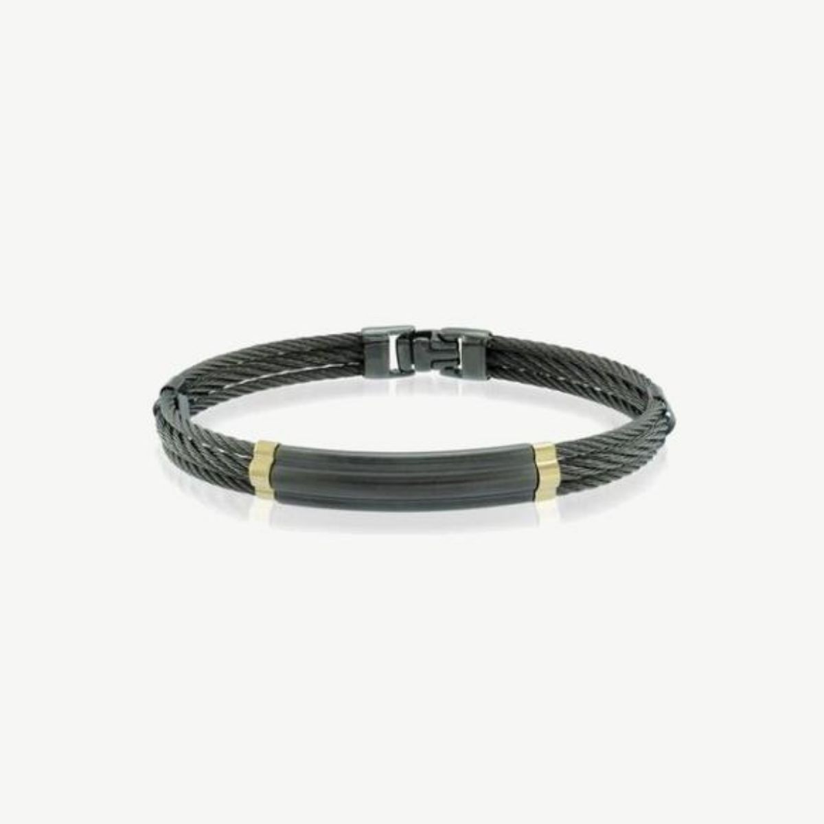 Picture of Men's Stainless Steel Black Cable Bracelet with 18K Gold Accents and ID Plate