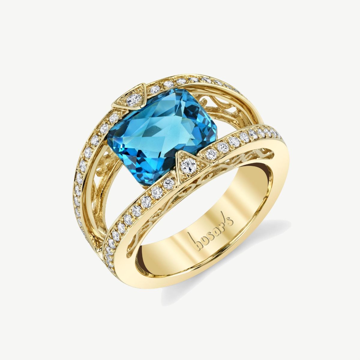 Picture of 14K Yellow Gold Glittering London Blue Topaz and Diamond Ring