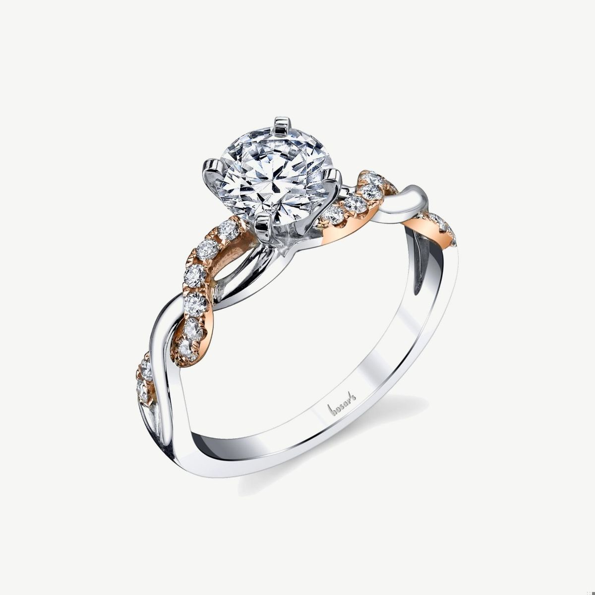 Picture of 14K Gold Twisted Band Ring with Polished and Prong Set Diamond Sections