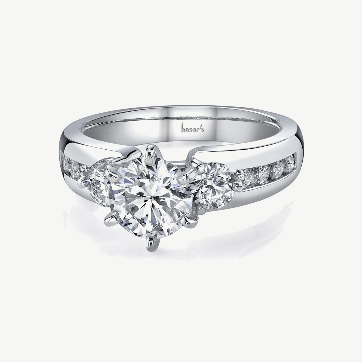 Picture of 14K White Gold Wide Three-Stone Diamond Ring with Channel Set Diamonds