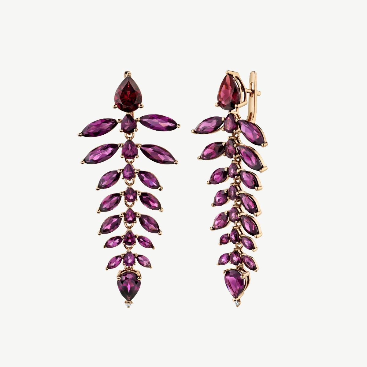 Picture of 14K Rose Gold Cascading Rhodalite Garnet Dangling Earrings