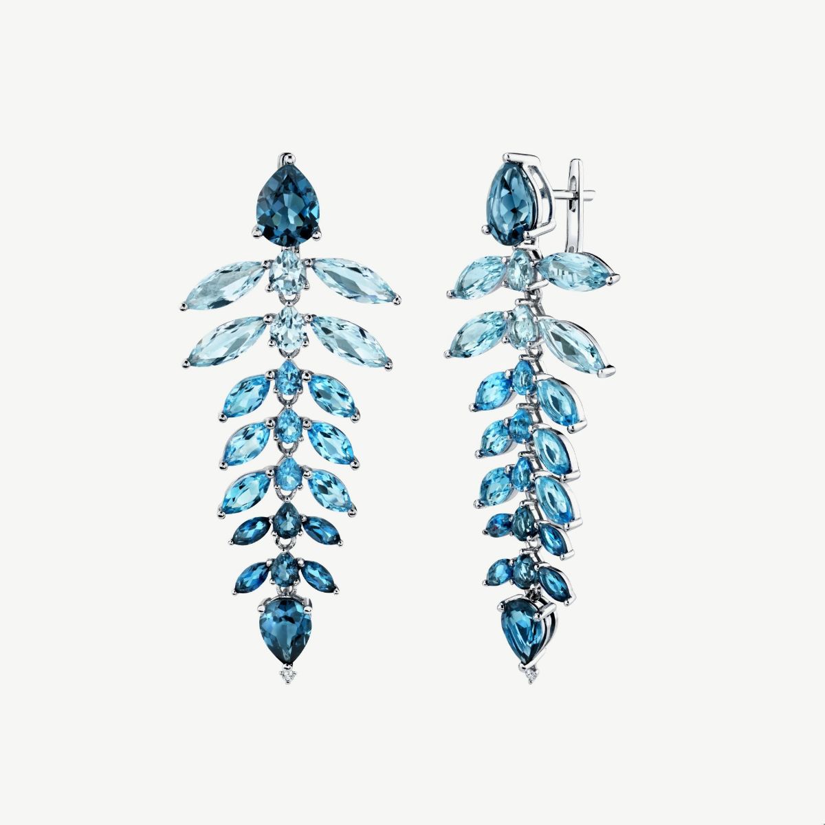 Picture of 14K White Gold Cascading Blue Topaz Dangling Earrings