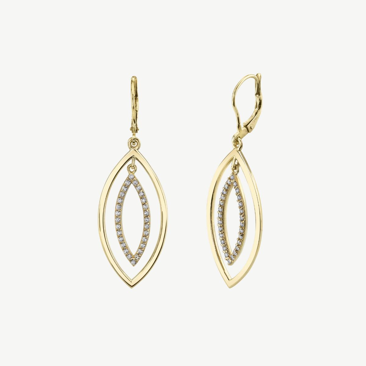 Picture of 14K Gold Double Marquise Earrings with Prong Set Round Center and Euro Wire