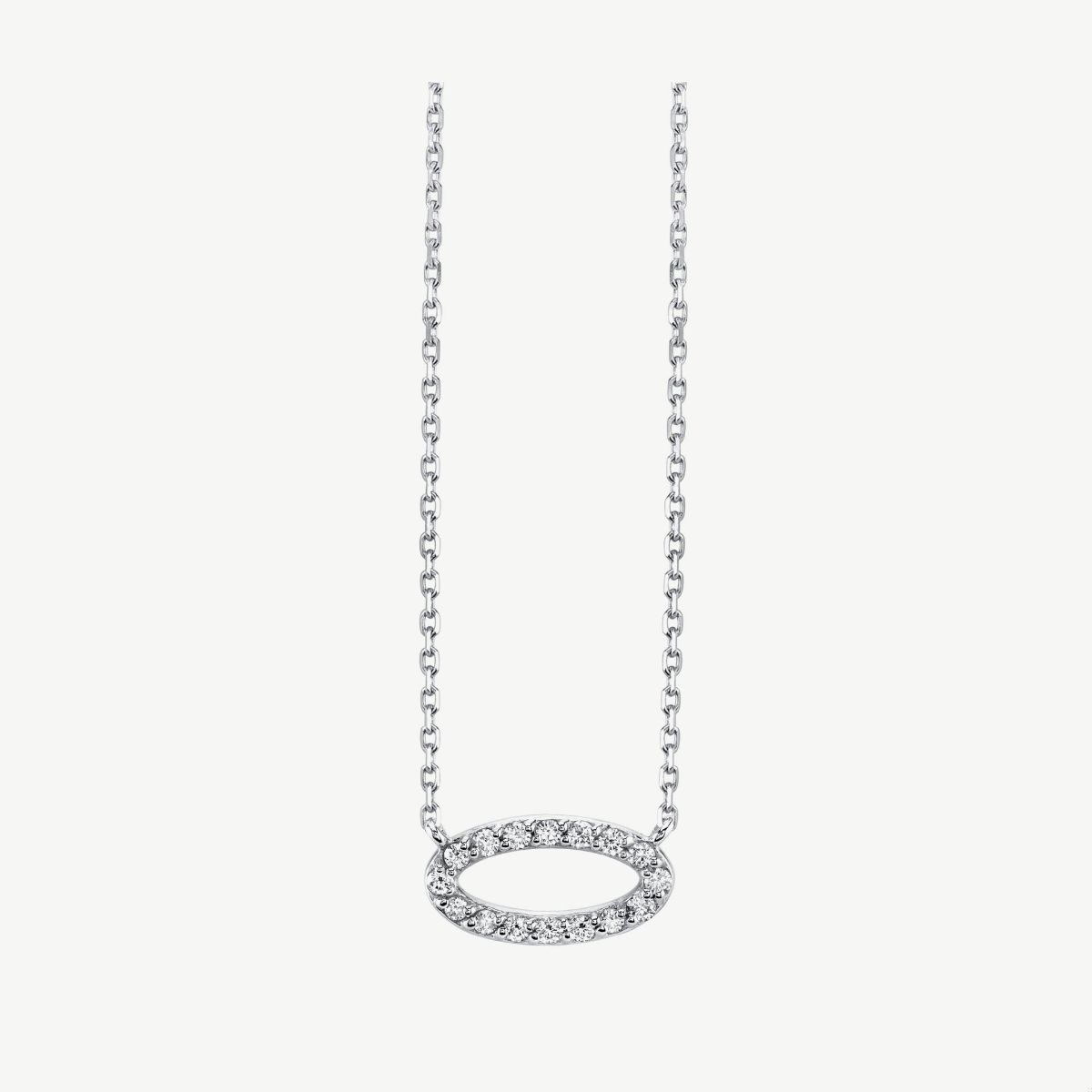Picture of 14K Gold Horizontal Oval Necklace with Shared Prong Set Round Stones