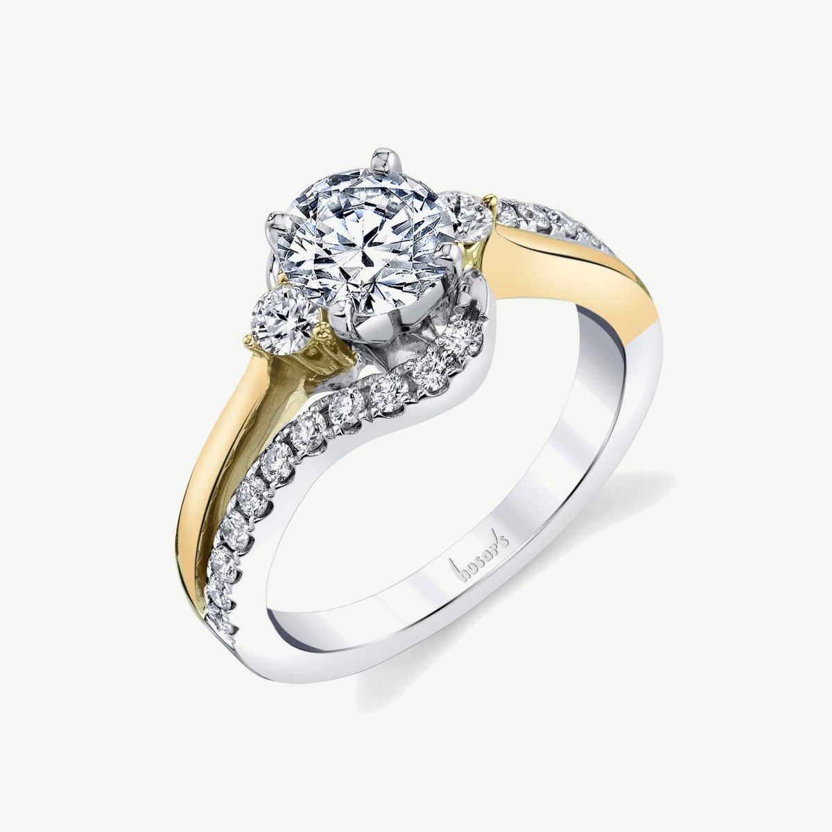 Picture of 14kt White and Yellow Gold Bypass Three Stone Engagement Ring