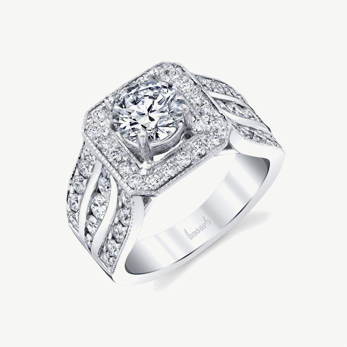 Picture of 14K White Gold Halo Cushion Cut Diamond Ring with Milgrain Detail
