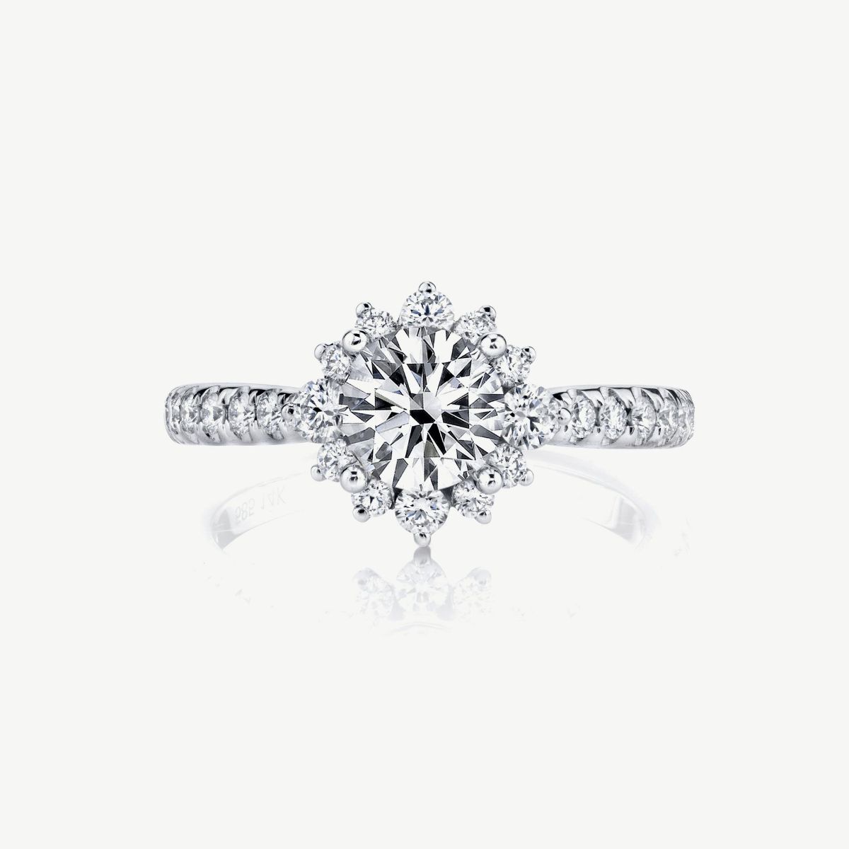 Picture of 14kt White Gold Starburst Floral Diamond Halo Engagement Ring