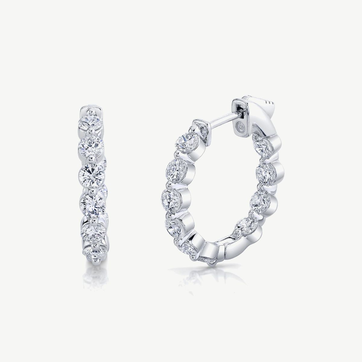 Picture of 14K White Gold Innovative Inside Out Diamond Locking Hoops