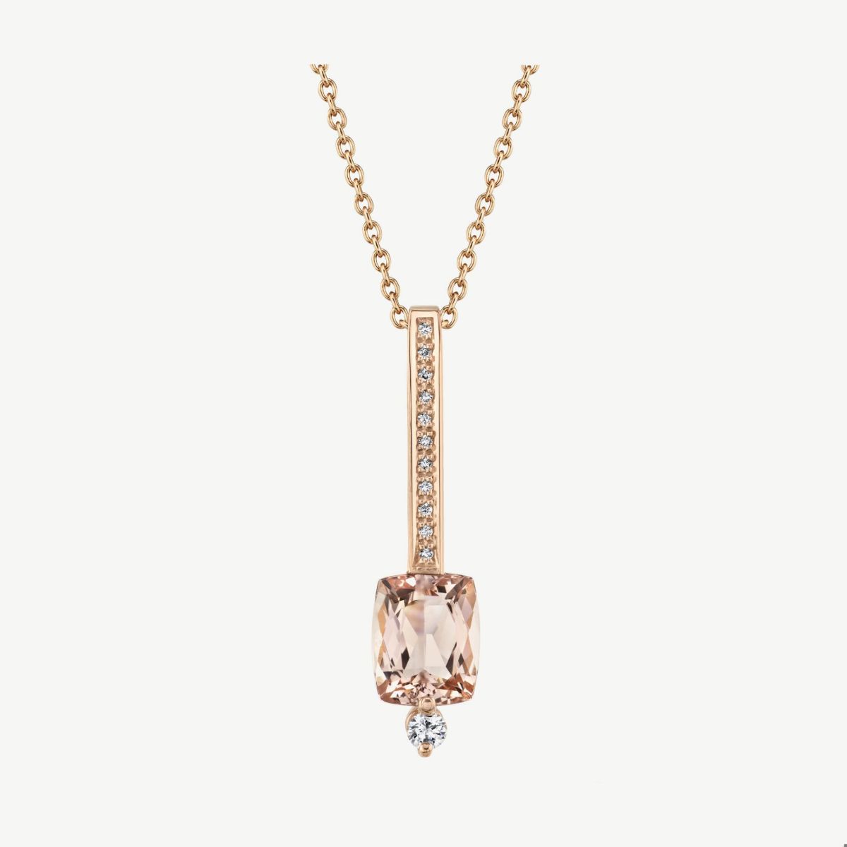 Picture of 14K Rose Gold Morganite and Diamond Blushing Bar Pendant