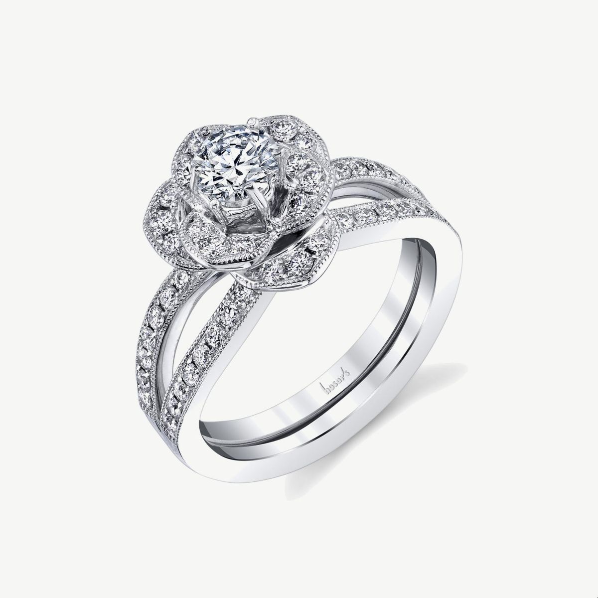 Picture of 14K Gold Halo Flower Shape Diamond Ring with Milgrain Detail