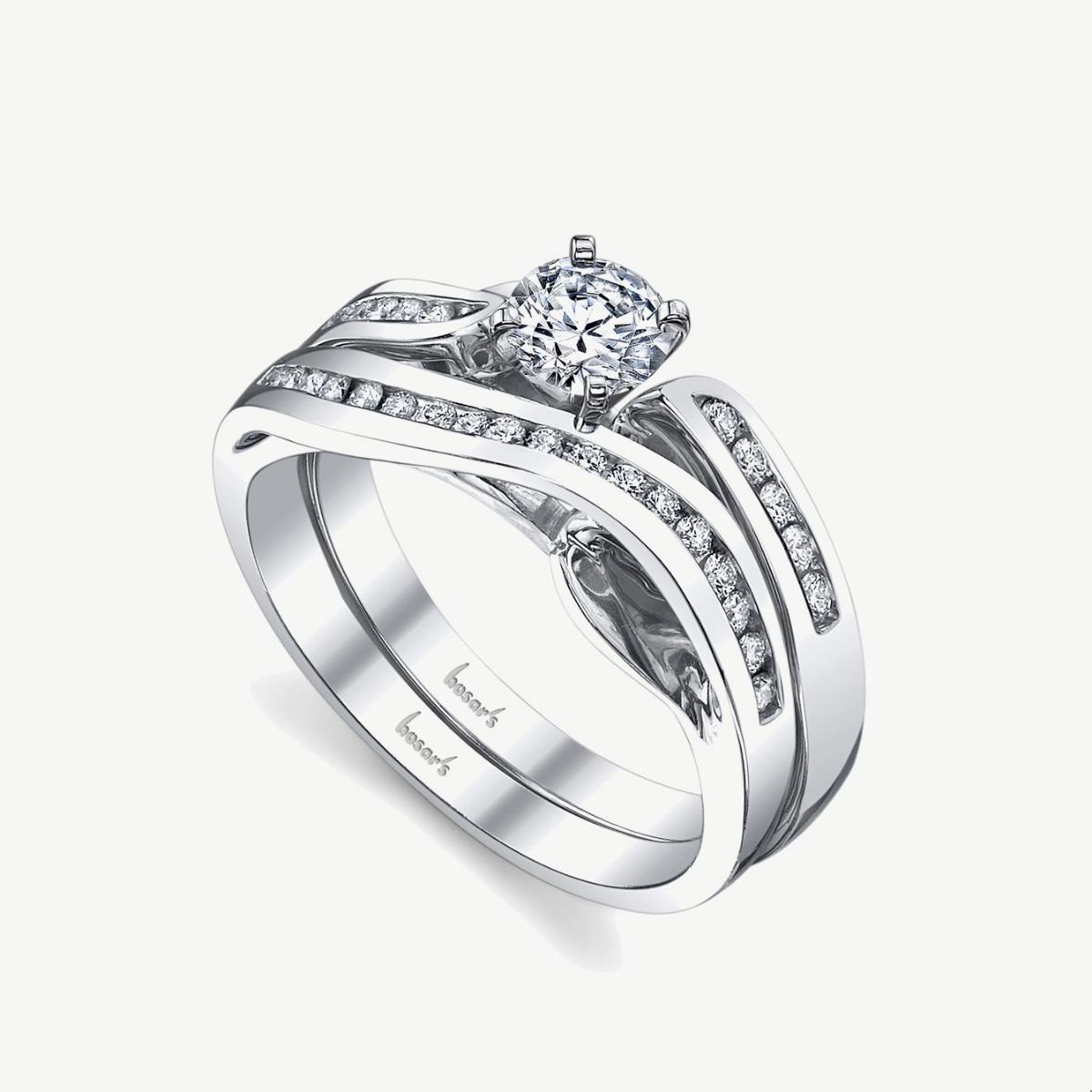 Picture of 14K Gold Bypass Bridal Semi Mount Ring with Polished Curves and Channel Set Rounds