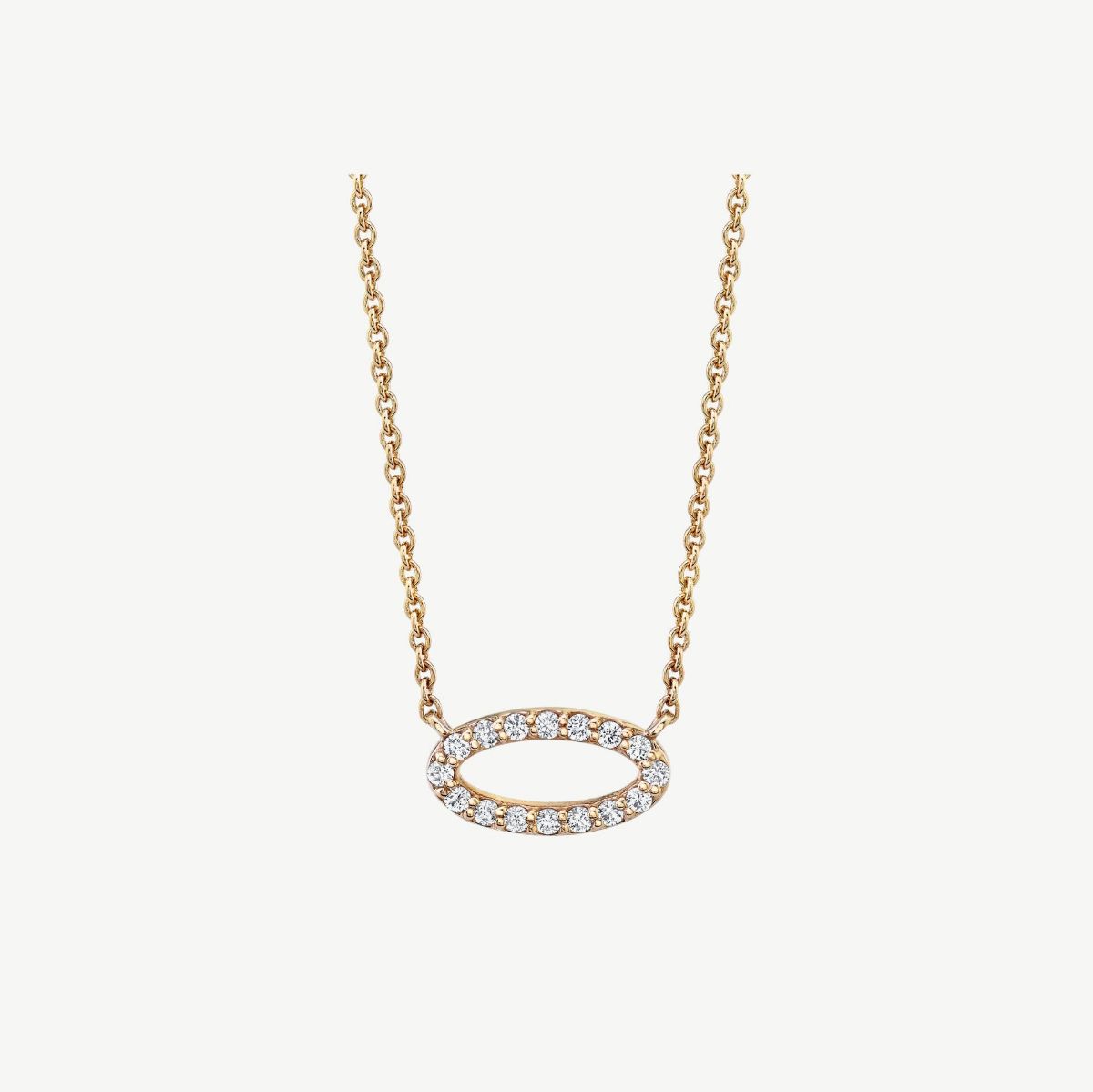 Picture of 14K Gold Trapeze Bar Necklace with Prong Set Rounds on Cable Link Chain