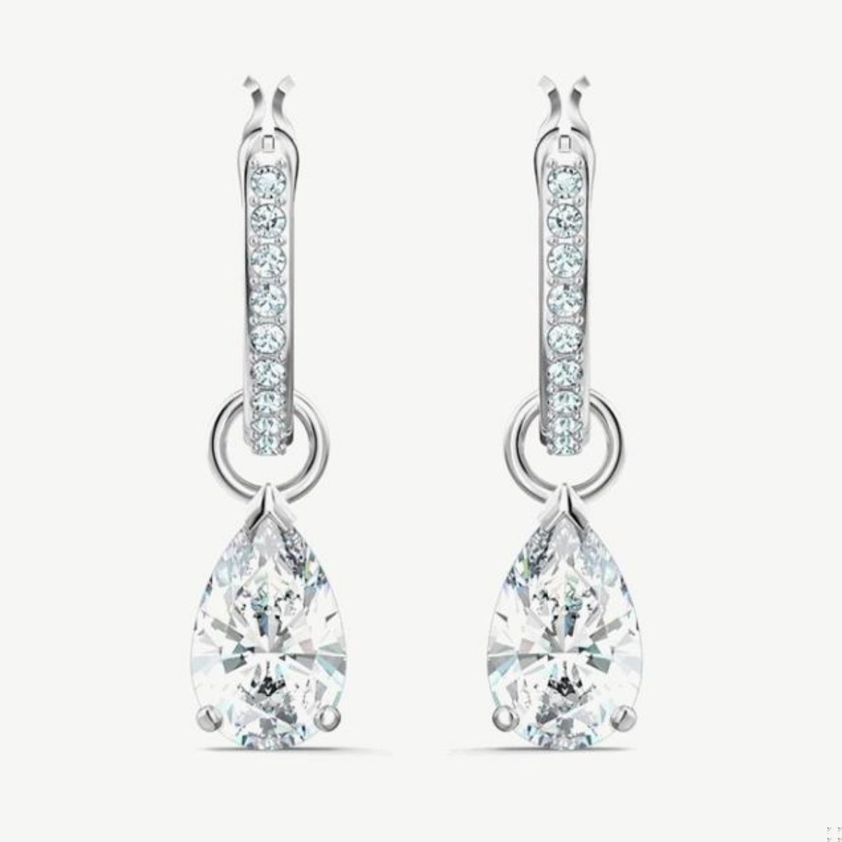 Picture of Swarovski  Attract Hoop Earrings - Clear Crystal Hoops with Pear Dangles