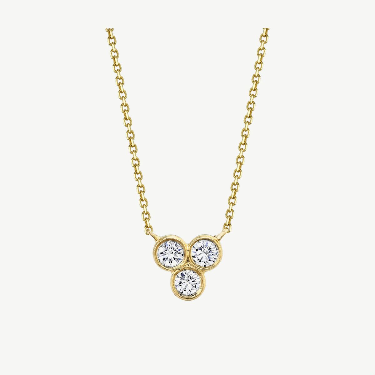 Picture of 14K Gold Three-Stone Diamond Necklace with Bezel Set Rounds