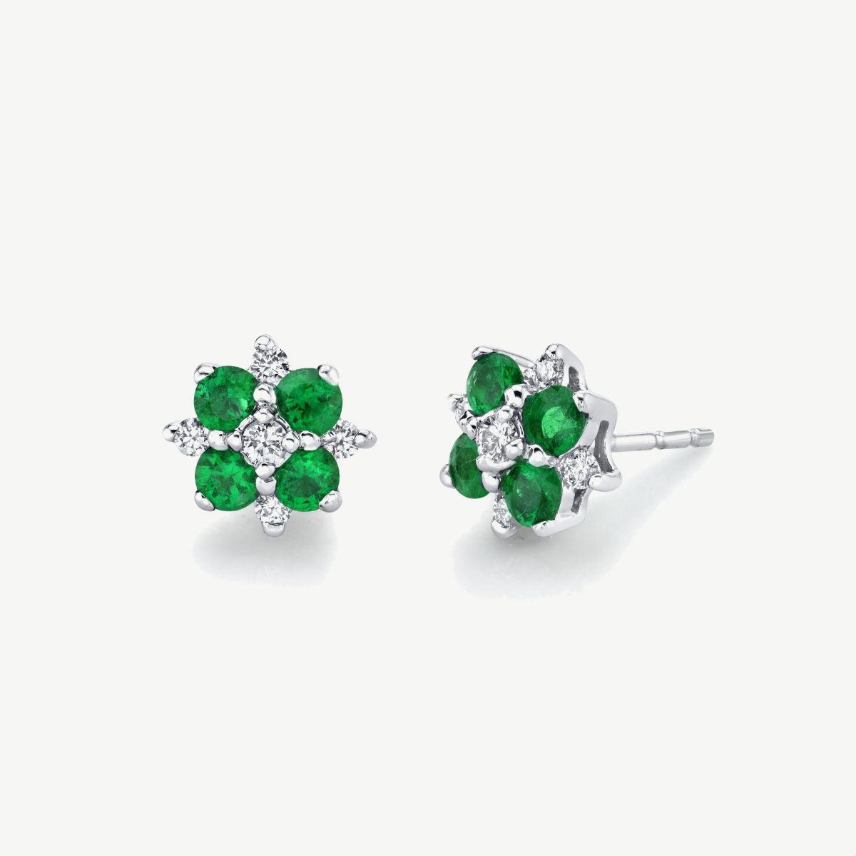 Picture of 14K Gold Emerald Cluster Earrings with Prong Set Rounds and Graduated Design