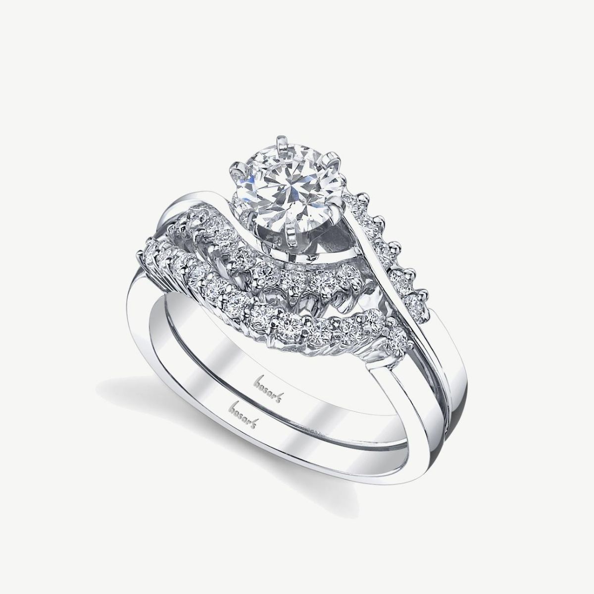 Picture of 14K Gold Bypass Bridal Semi Mount Ring with Prong Set Rounds and Raised Edge