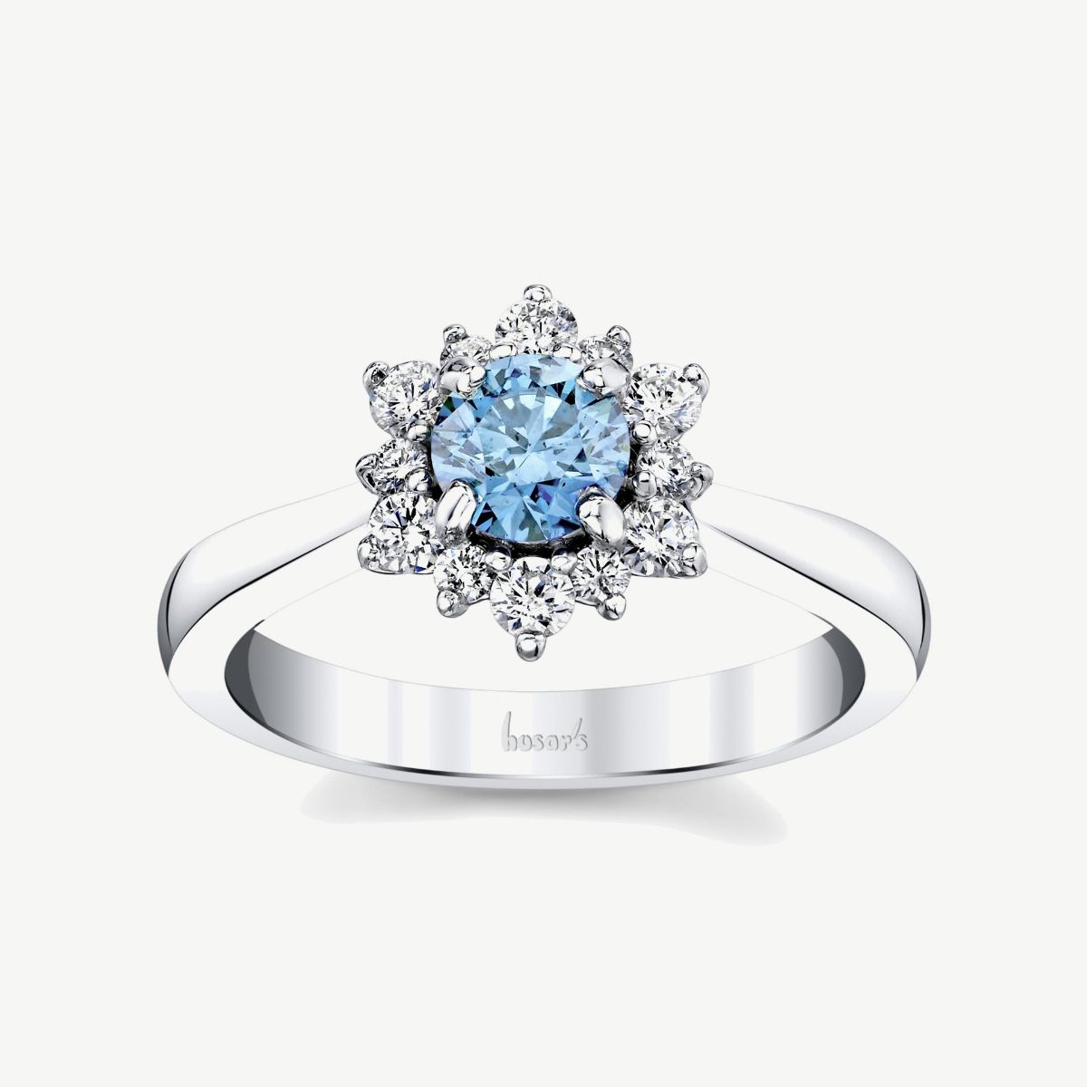 Picture of 14K White Gold Blue Diamond Halo Engagement Ring 