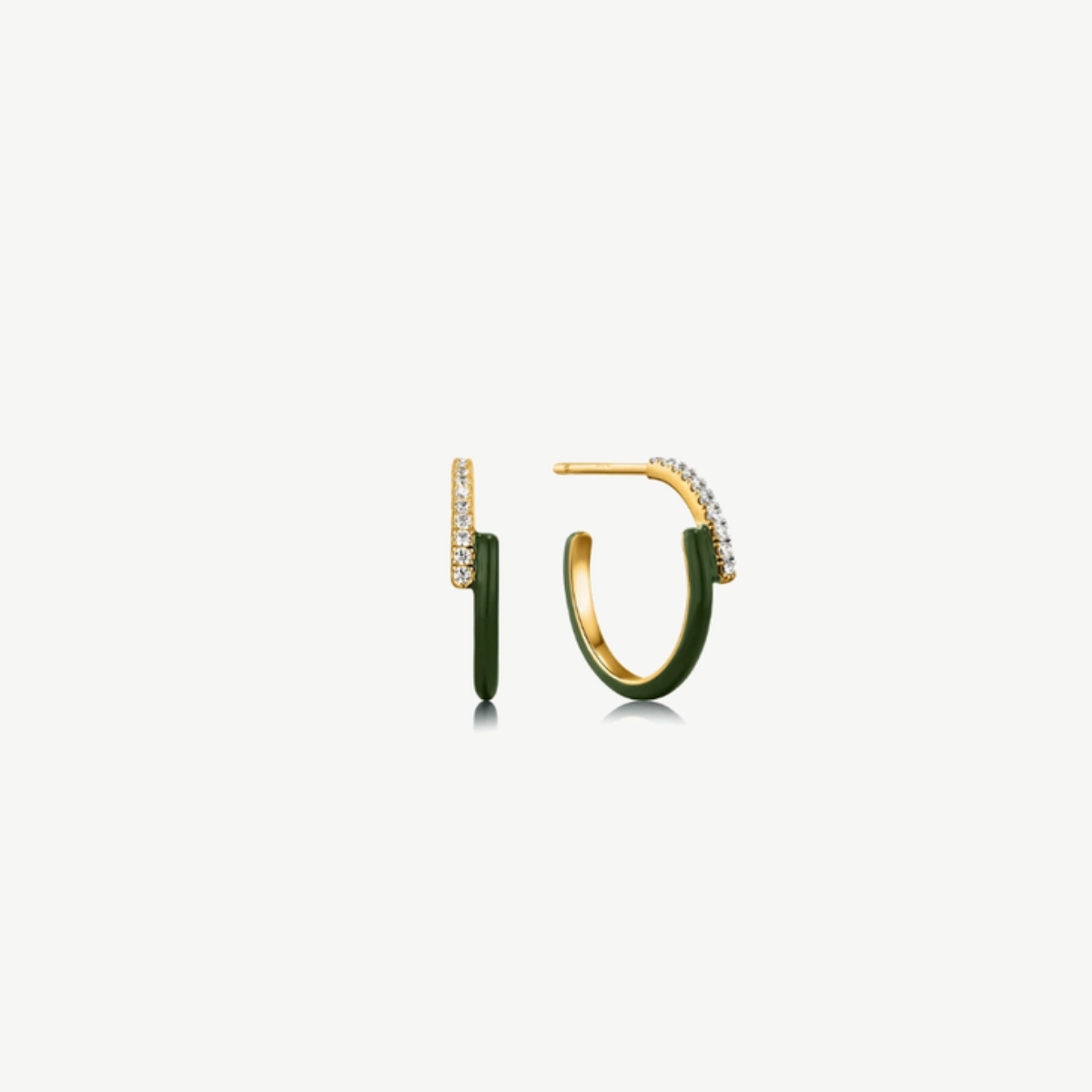 Picture of 14K Yellow Gold Plated Sterling Silver Forest Green Enamel Overlap Hoop Earrings