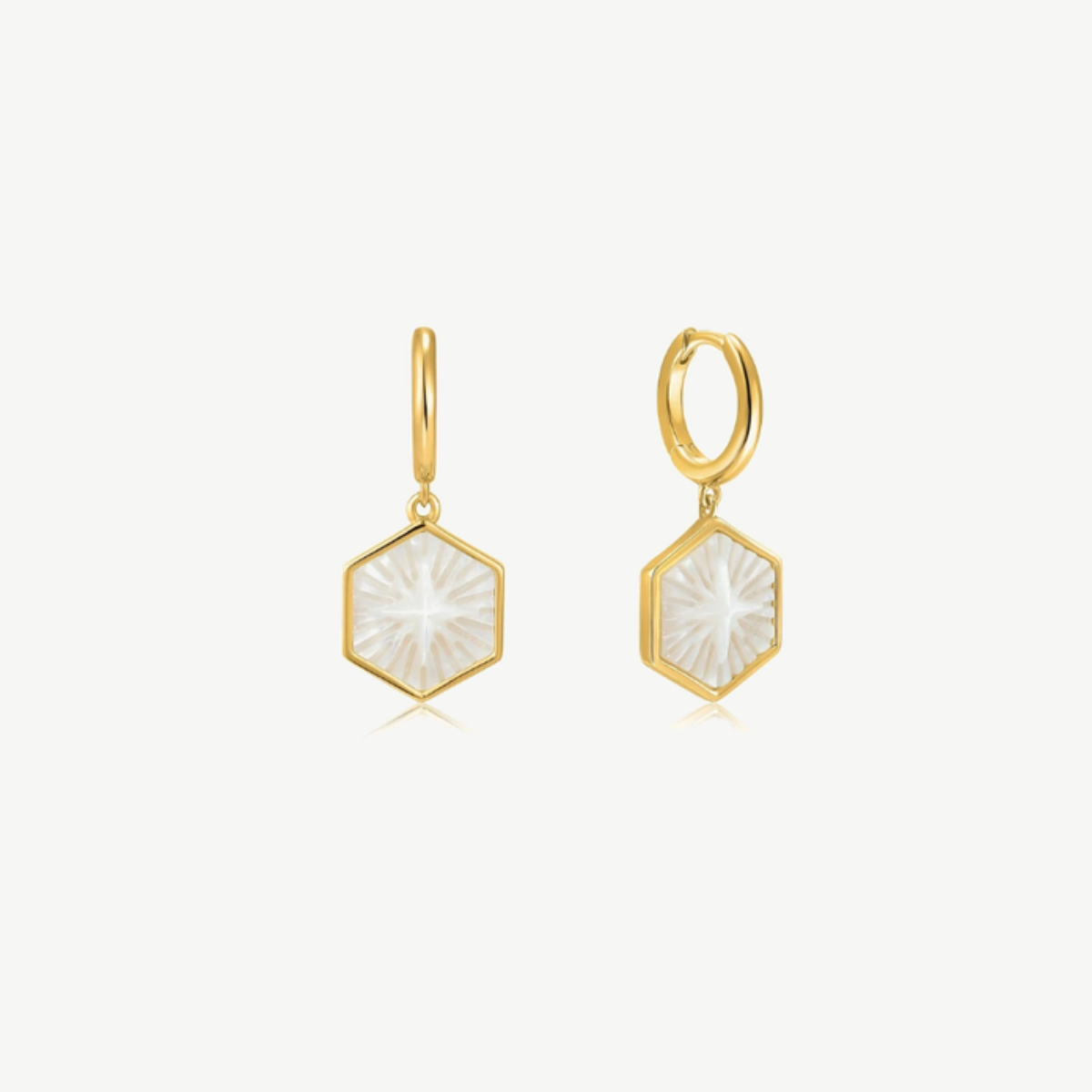 Picture of 14K Yellow Gold Plated Sterling Silver Compass Emblem Gold Huggie Hoop Earrings