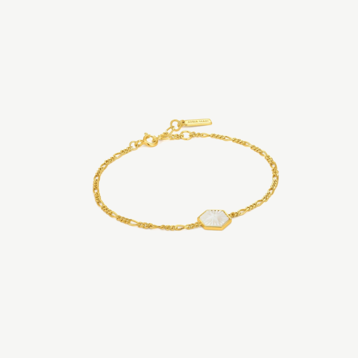 Picture of 14K Yellow Gold Plated Sterling Silver Compass Emblem Figaro Chain Bracelet