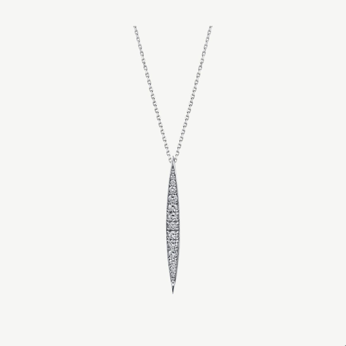 Picture of 14K Gold Stick Necklace with Graduated Prong Set Rounds and Elongated Marquise