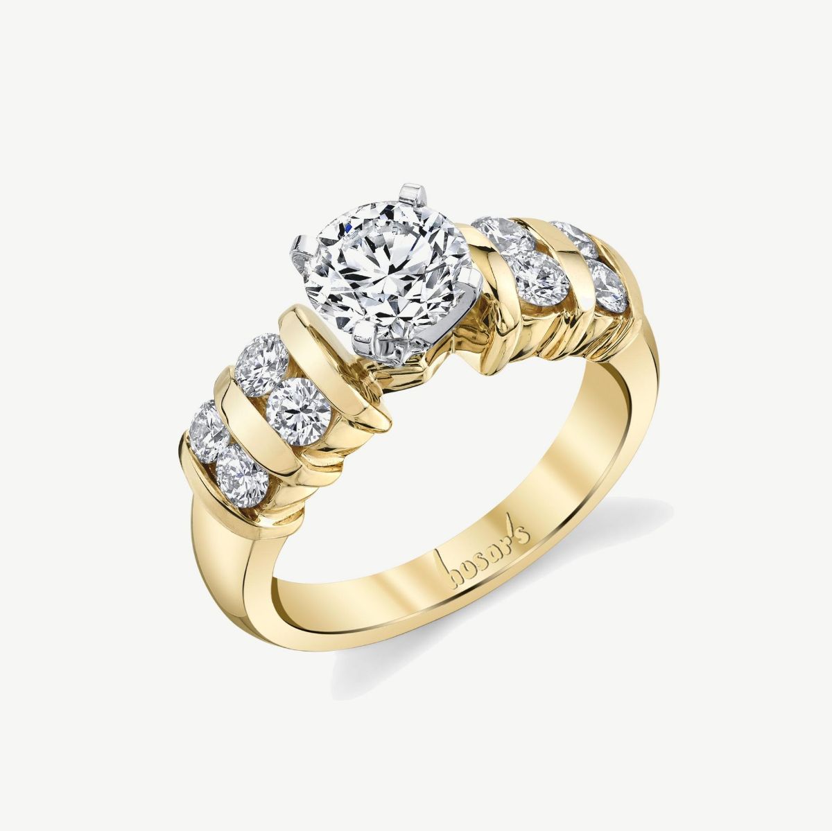 Picture of 14K Yellow Gold Double Row Bar-Set Diamond Ring