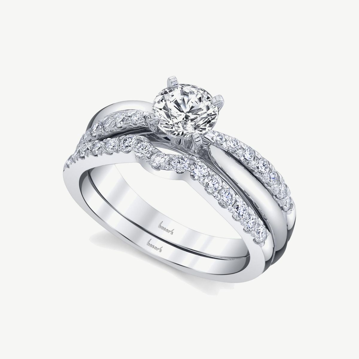 Picture of 14K White Gold Pinch Shank Peg Head Ring with Prong-Set Rounds