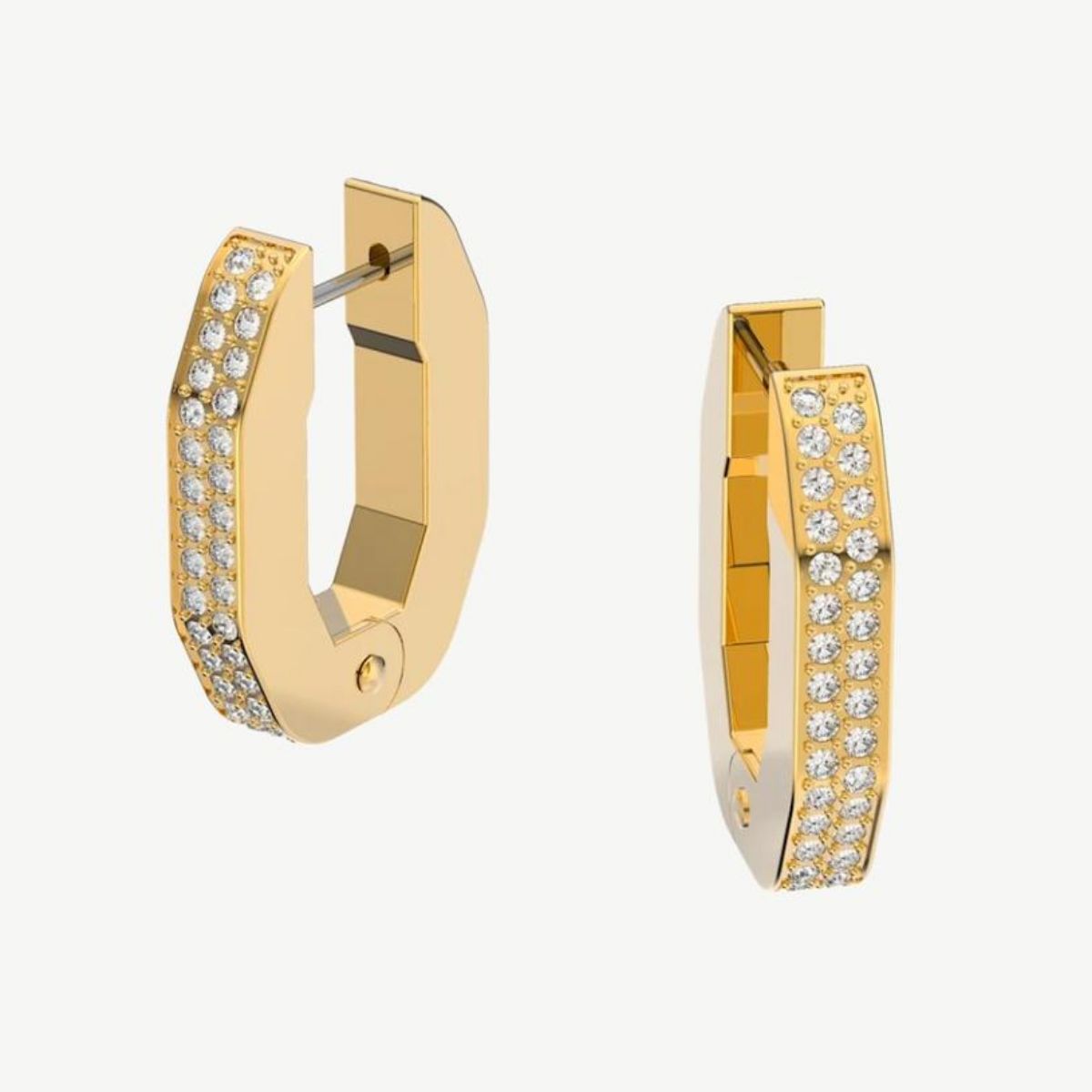 Picture of Swarovski Dextera Small Gold-Tone Octagonal Hoops with Clear Pavé Crystals