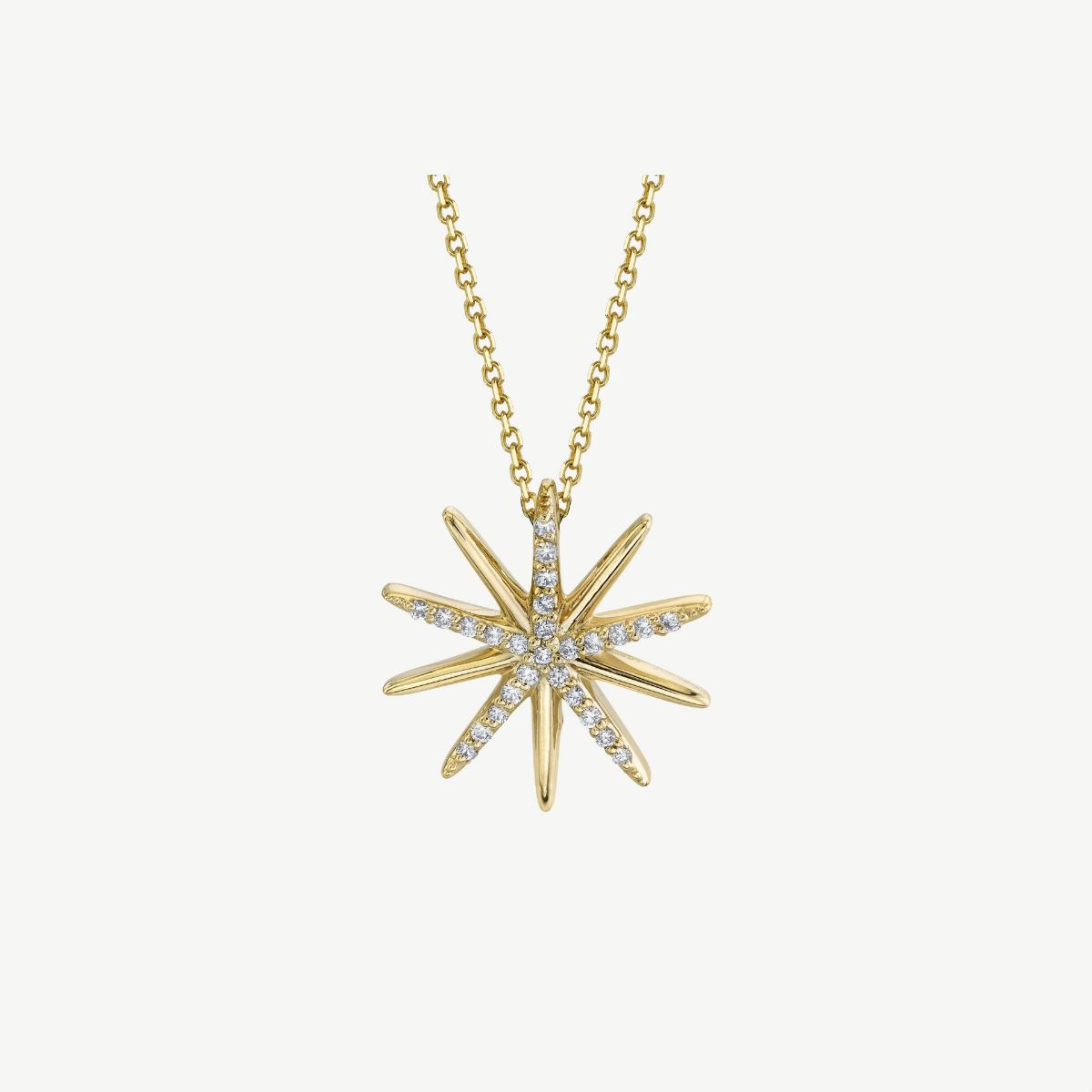 Picture of 14K Gold Starburst Pendant with Prong Set Rounds and Polished Sections