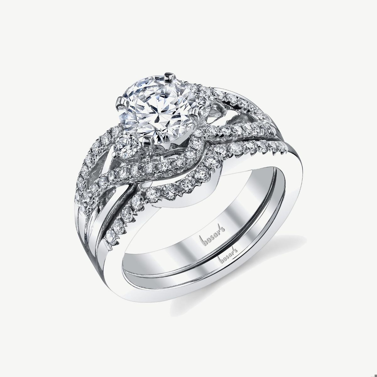 Picture of 14K White Gold Bypass Swirl Wide Engagement Ring