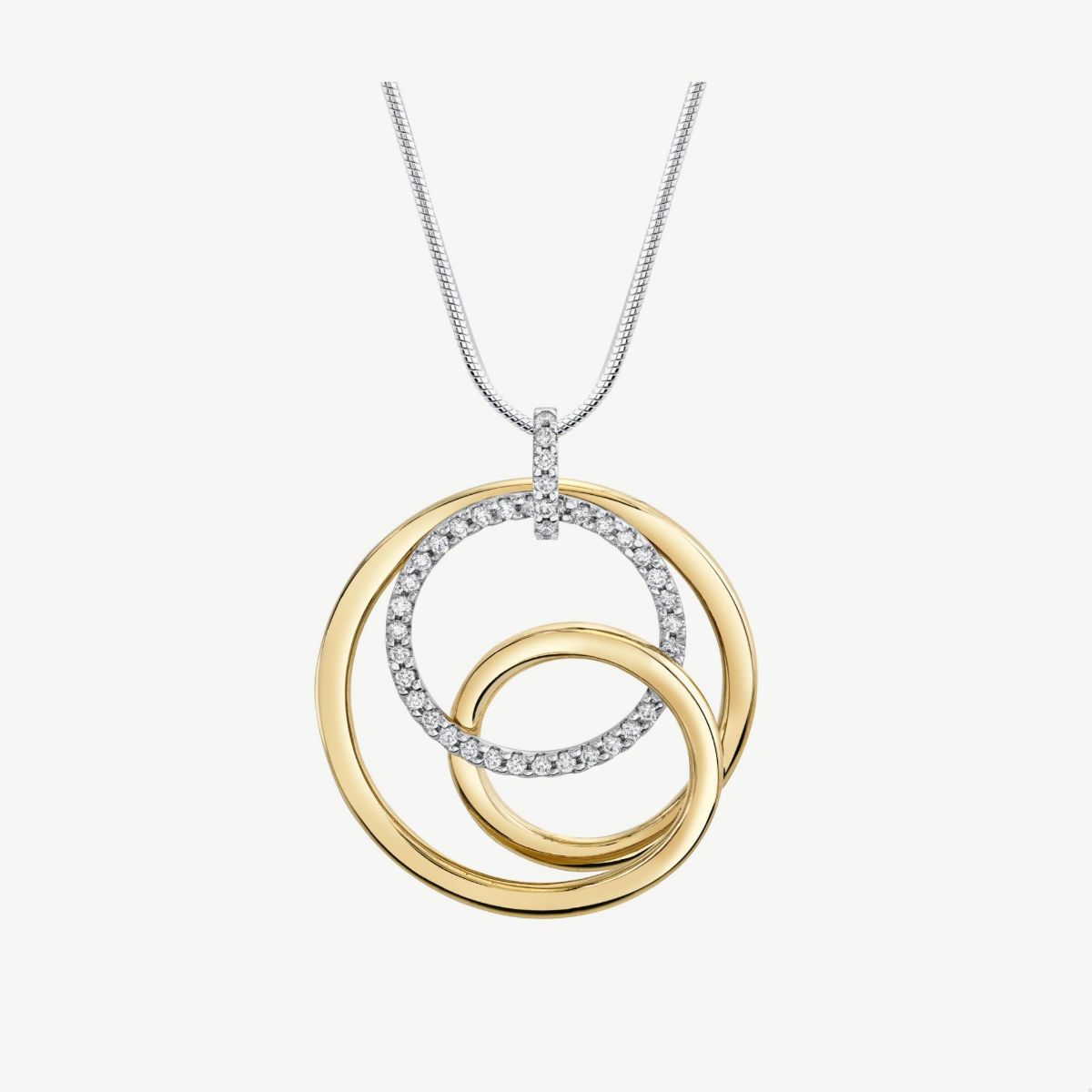 Picture of 14K Gold Diamond Three Interlocked Circle Pendant with Prong Set Rounds