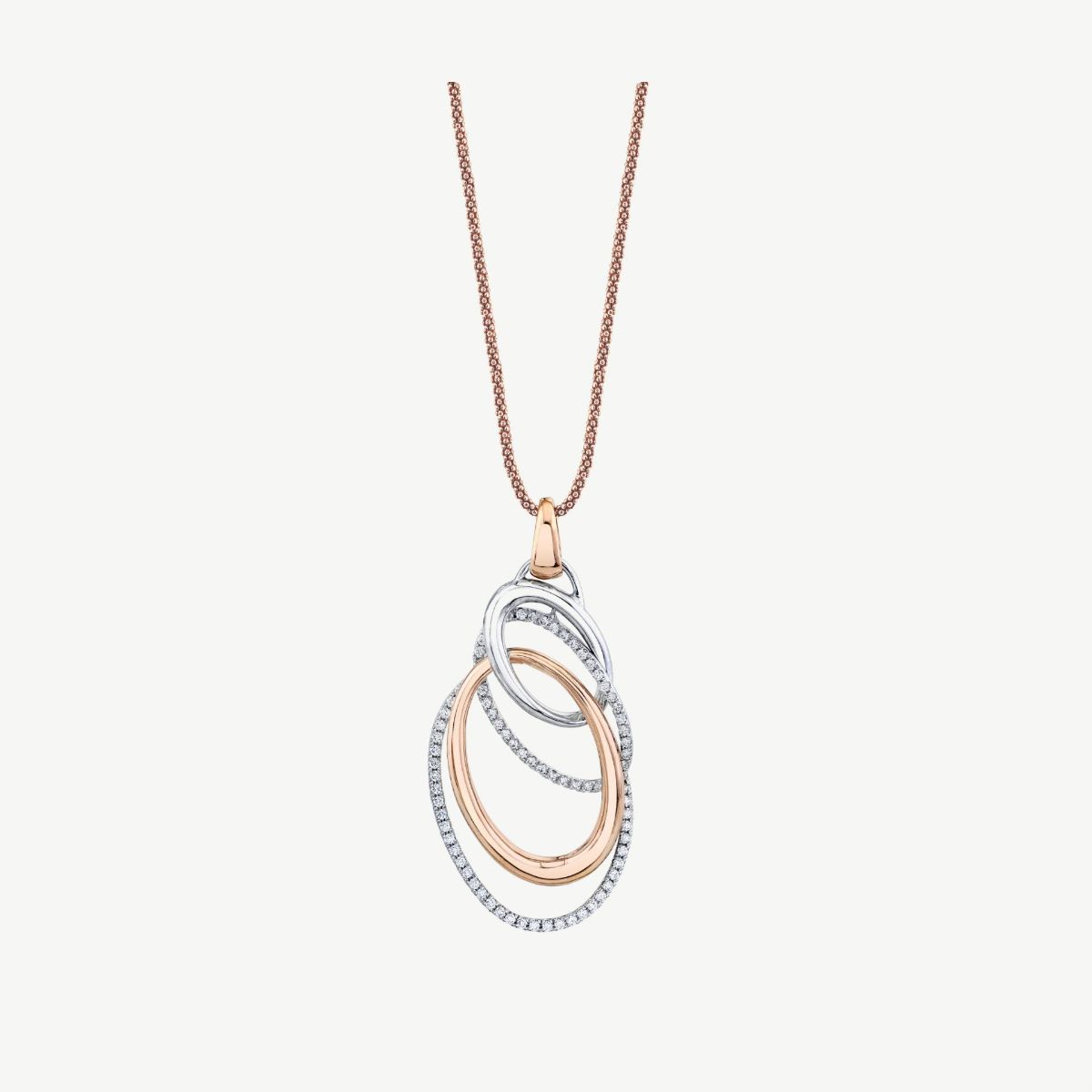 Picture of 14K Gold Diamond Interlocked Oval Pendant with Prong Set Rounds and Tapered Bale
