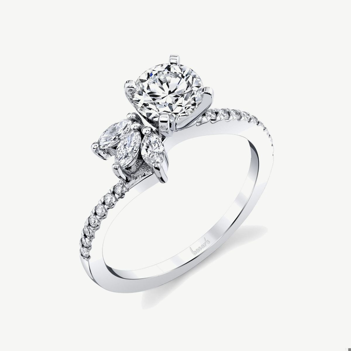 Picture of 14K Gold Bypass Bridal Semi Mount Ring with Marquise Cluster and Prong Set Rounds