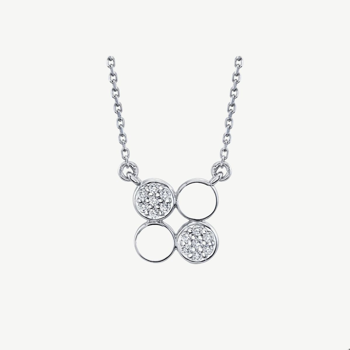 Picture of 14K Gold  Diamond Circle Necklace with Prong Set Rounds and Polished Discs