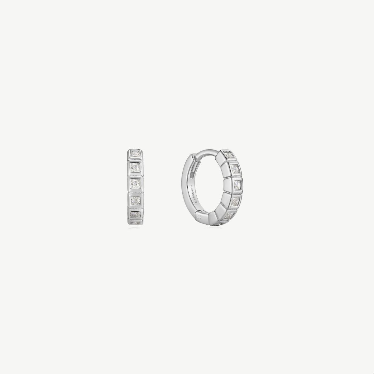 Picture of Glam Huggie Hoop Earrings with Princess Cut CZ (Cubic Zirconia)