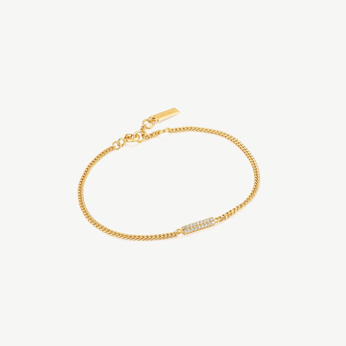 Picture of 14K Yellow Gold Sterling Silver Double Row Cubic Zirconia Cable Link Bracelet