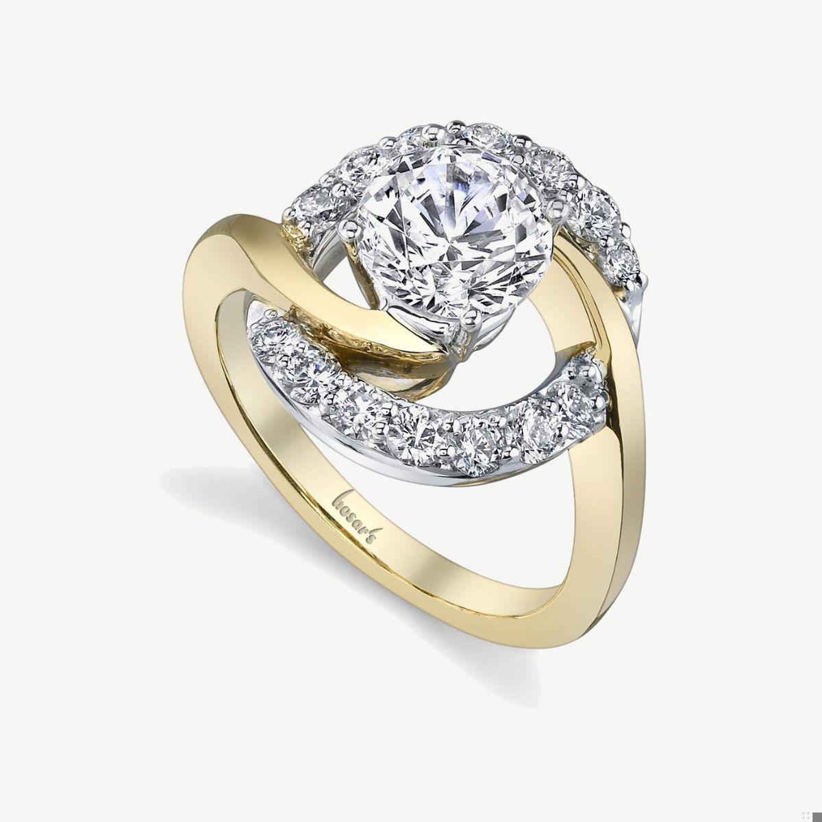 Picture of 14K Gold Bypass Bridal Semi Mount Ring with Circle of Prong Set Rounds
