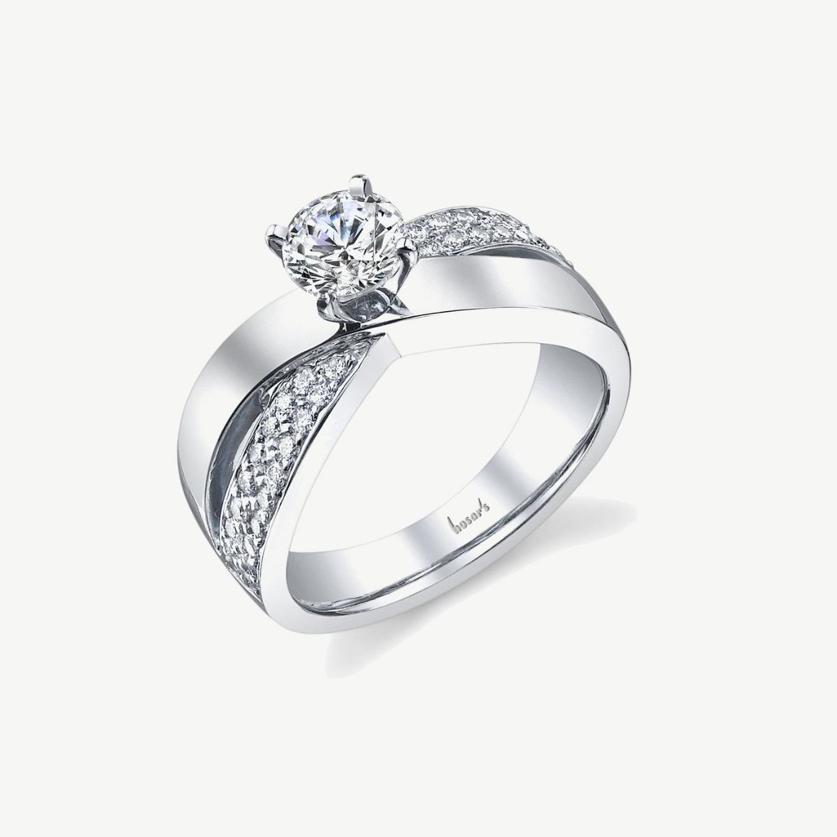 Picture of 14K Gold Bridal Semi Mount Crossover Ring with Peg Head and Pave Set Diamonds