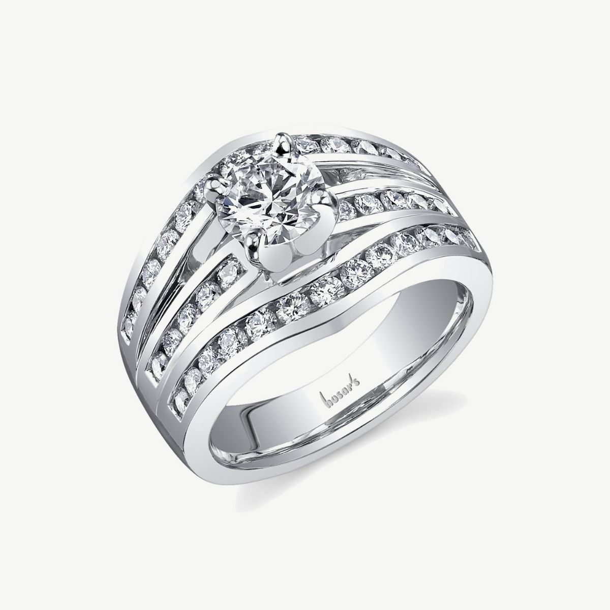 Picture of 14K White Gold Three-Row Channel-Set Diamond Wide Engagement Ring