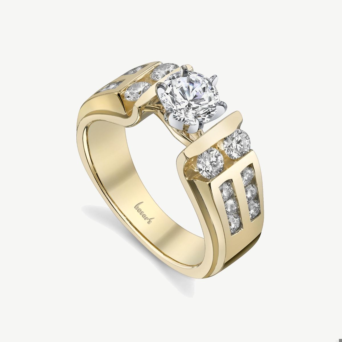 Picture of 14K Yellow Gold Bar-Set Vertical Column Tapered Diamond Ring