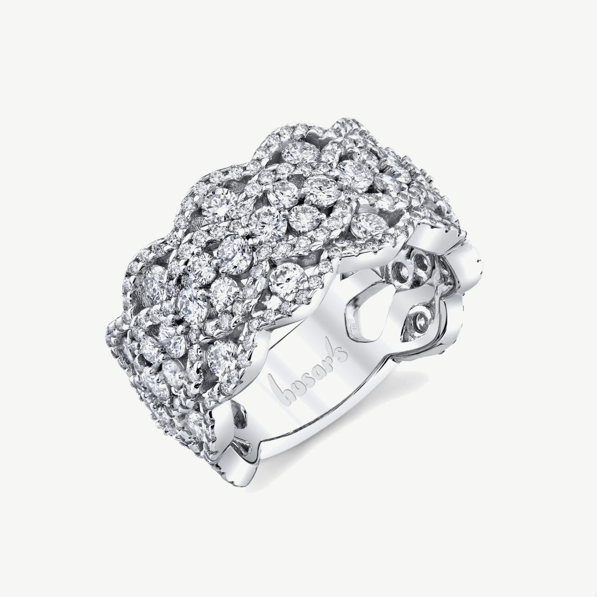 Picture of 14K White Gold Wide Scalloped Diamond Band